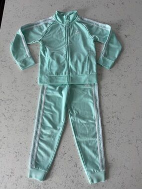 adidas Mint Green Zip-Up Tracksuit with White Stripes